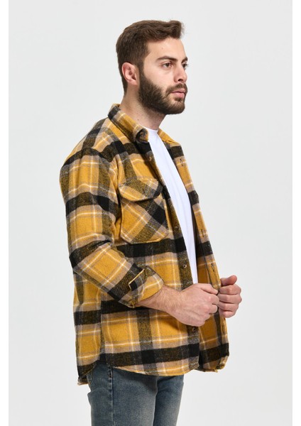 Slimfit Kesim Erkek Cift Cepli Oduncu Gomlek-Sarı