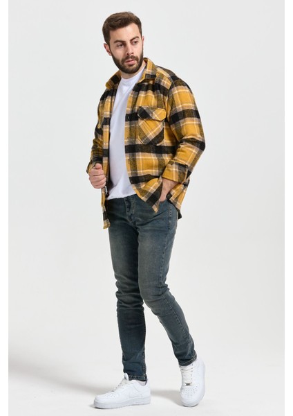 Slimfit Kesim Erkek Cift Cepli Oduncu Gomlek-Sarı modelleri