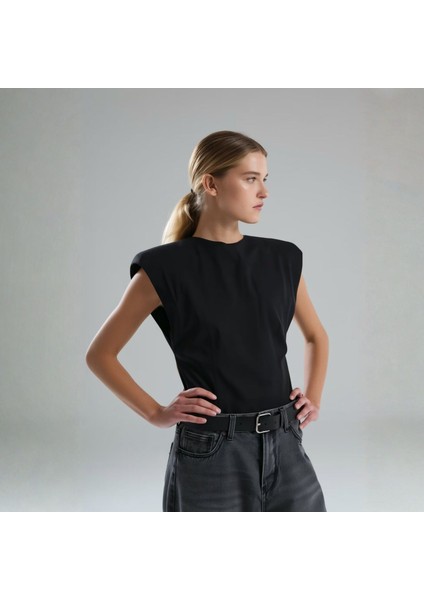 Siyah Vatkalı Kolsuz Penye Kadın Bluz, Kolsuz T-Shirt, Kadın T-Shirt, Vatkalı T-Shirt, Örme T-Shirt fiyatları