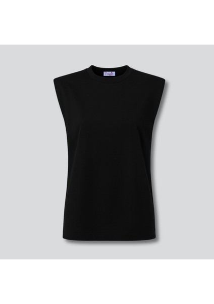 Siyah Vatkalı Kolsuz Penye Kadın Bluz, Kolsuz T-Shirt, Kadın T-Shirt, Vatkalı T-Shirt, Örme T-Shirt modelleri