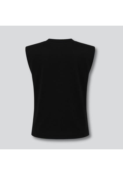 Siyah Vatkalı Kolsuz Penye Kadın Bluz, Kolsuz T-Shirt, Kadın T-Shirt, Vatkalı T-Shirt, Örme T-Shirt fırsatları