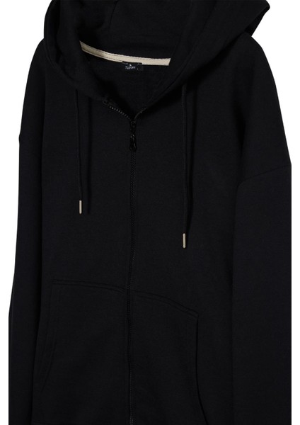 Erkek Relax Fit Rahat Kesim Pamuklu Tam Fermuarlı Kanguru Cepli sırt Çantalı Siyah Sweatshirt fiyatları