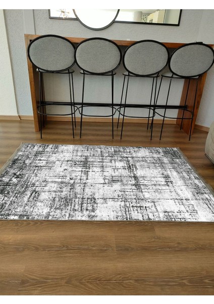 Mars Halı Gri Tonunda Dekoratif Kilim Salon Halısı Peluş Halı Saçaklı Yıkanabilen Halı