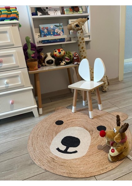 Boho 958 Sevimli Ayıcık Örgü Taban Yuvarlak Natural Çift Taraflı Çocuk ve Bebek Odası Halı fiyatları