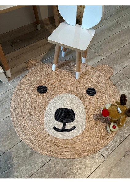 Boho 958 Sevimli Ayıcık Örgü Taban Yuvarlak Natural Çift Taraflı Çocuk ve Bebek Odası Halı fırsatları