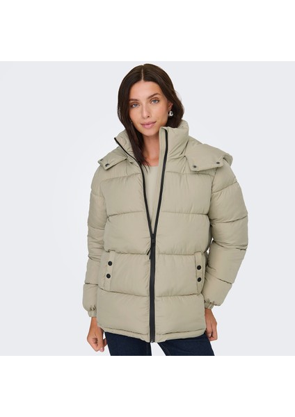 Esta Life Padded Kadın Bej Kapüşonlu Ceket