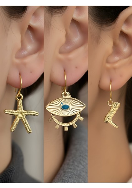 Trend Sembol Figürlü 3’lü Kadın Küpe Set