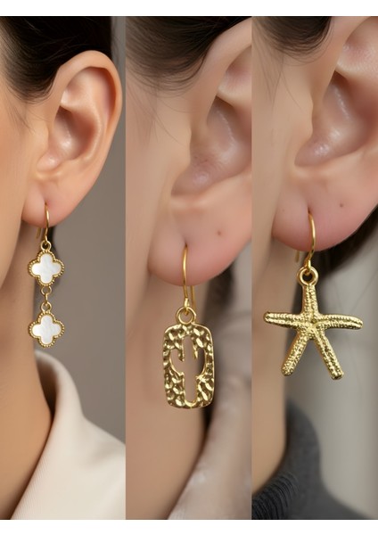 Trend Sembol Figürlü 3’lü Kadın Küpe Set