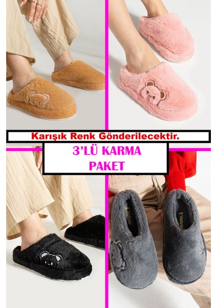 3'lü Paket Ev Terliği Çeyiz Terliği Kışlık Terlik Ses Yapmaz Hafif Taban Taban fiyatları
