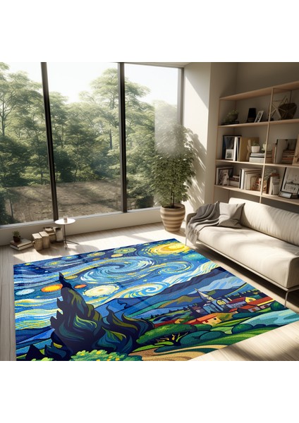 Van Gogh Yıldızlı Geceler Pastel Tonlarında Dokuma Taban Salon Halısı Çocuk Halısı Mars 259 fırsatları