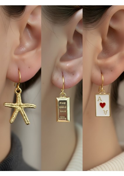 Trend Sembol Figürlü 3’lü Kadın Küpe Set