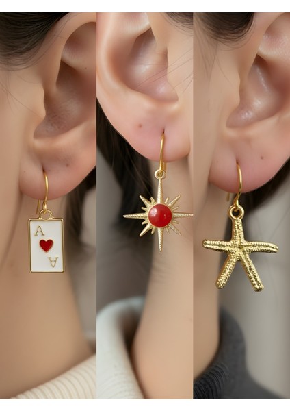 Trend Sembol Figürlü 3’lü Kadın Küpe Set