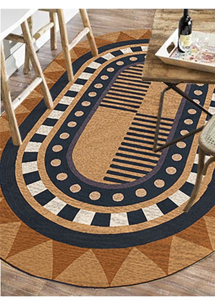 Boho 979 Jüt Hasır Etnik Desenli Oval Jüt Örme Doğal Hasır Natural Oval Halı