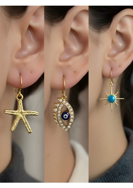 Trend Sembol Figürlü 3’lü Kadın Küpe Set