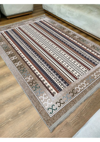 Mars 2075 Serisi Kahve Tonlarında Etnik Geometrik Desen Kaymaz Taban Dekoratif Halı fiyatları