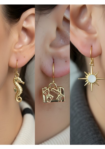 Trend Sembol Figürlü 3’lü Kadın Küpe Set