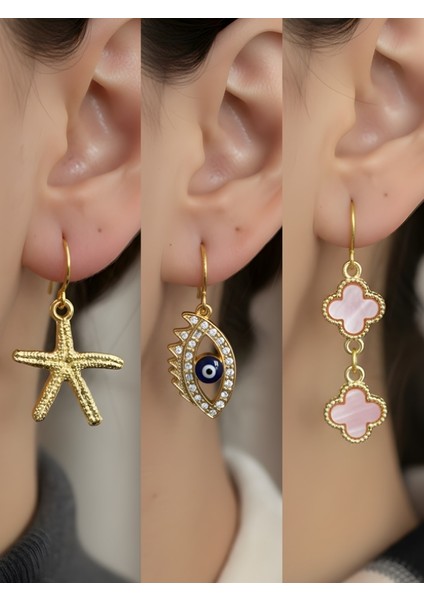 Trend Sembol Figürlü 3’lü Kadın Küpe Set