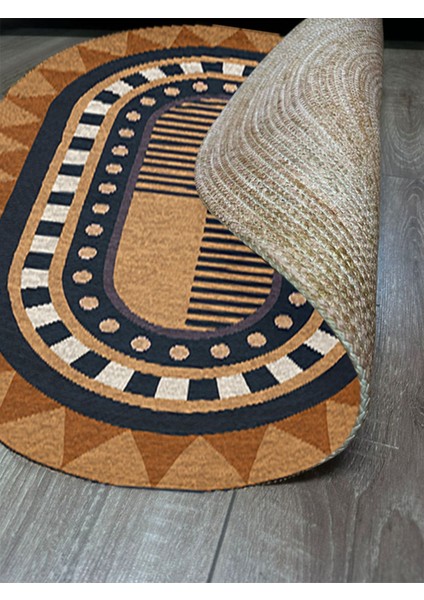 Boho 979 Jüt Hasır Etnik Desenli Oval Jüt Örme Doğal Hasır Natural Oval Halı