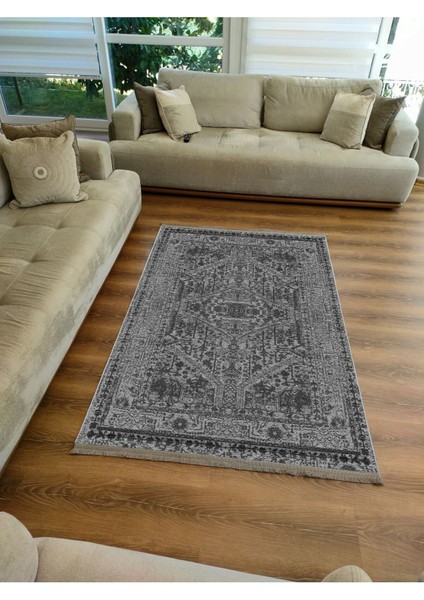 Mars Serisi Gri Tonlarında Eskitme Antika Desen Kaymaz Taban Şönil Halı modelleri