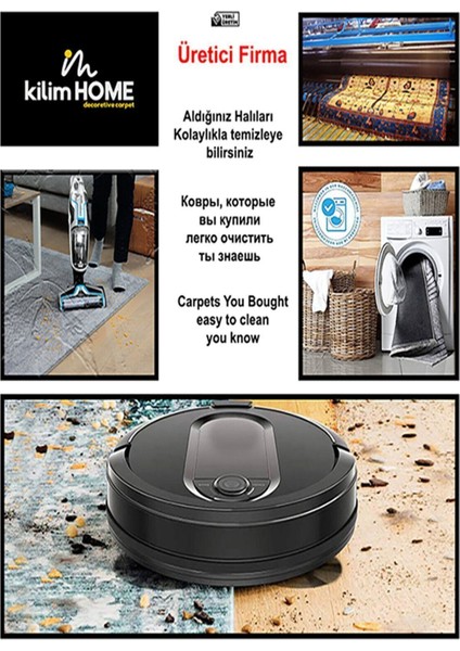 Eskitme Siyah Desenli Yıkanabilir Kaymaz Tabanlı Salon Halısı, Koridor ve Mutfak Halısı