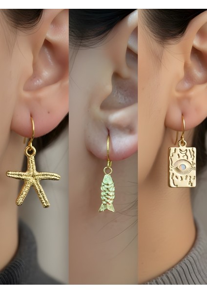 Trend Sembol Figürlü 3’lü Kadın Küpe Set