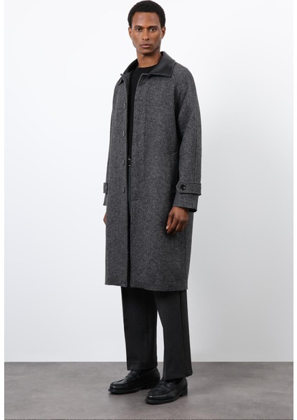 Siyah Kontrast Yaka Erkek Kaban fırsatları