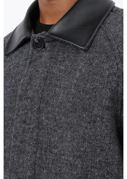 Siyah Kontrast Yaka Erkek Kaban