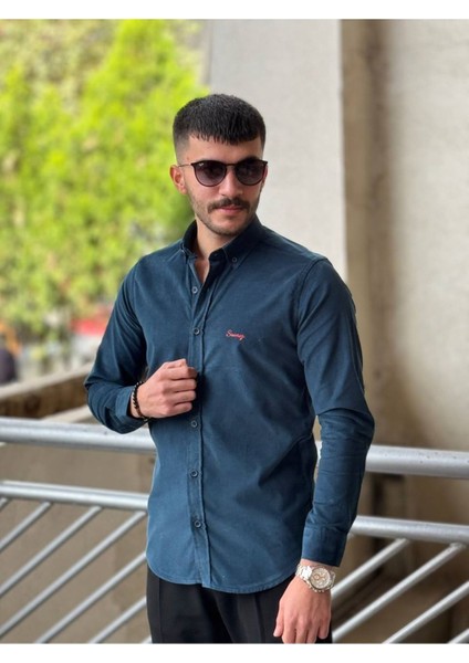 Slimfit Kesim Erkek Kadife Kumaş-Lacivert