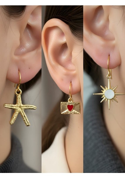 Trend Sembol Figürlü 3’lü Kadın Küpe Set