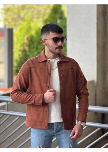 Slimfit Kesim Erkek Kaşmir Yandan Cepli Gömlek-Kıremıt