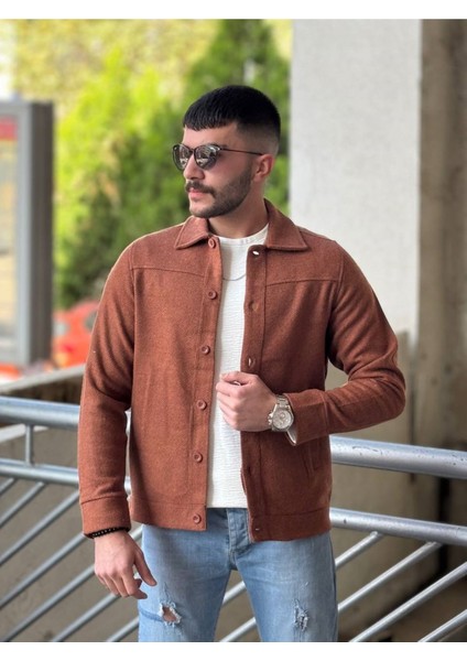 Slimfit Kesim Erkek Kaşmir Yandan Cepli Gömlek-Kıremıt modelleri