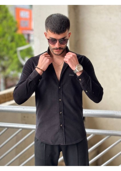 Slimfit Kesim Erkek Kadife Kumaş-Siyah fiyatları