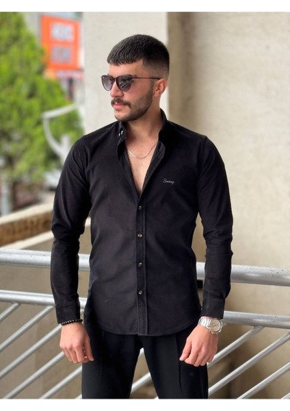 Slimfit Kesim Erkek Kadife Kumaş-Siyah fırsatları