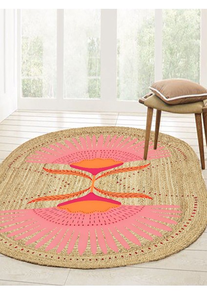 Boho 989 Jüt Hasır Etnik Desenli Oval Jüt Örme Doğal Hasır Natural Oval Halı fiyatları
