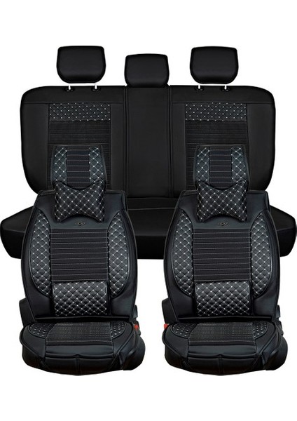 Aldysm Hyundai İX35 Lüx Deri Oto Koltuk Kılıfı Ön Arka Takım (Elit) Siyah Beyaz