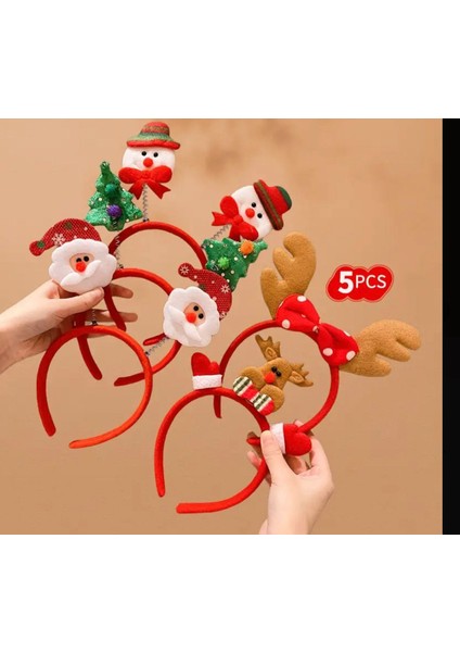 5'li Yılbaşı Noel Taç Seti: Geyik Boynuzları, Kardan Adam, Noel Baba