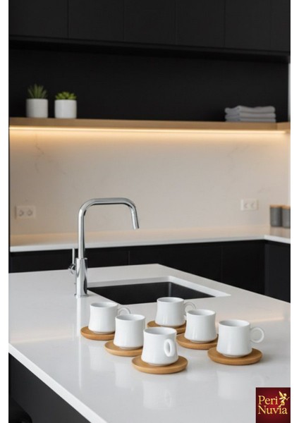 Porselen 6'lı Beyaz Türk Kahvesi Fincan Seti – Bambu Altlıklı Şık ve Dayanıklı Hediyelik Tasarım modelleri