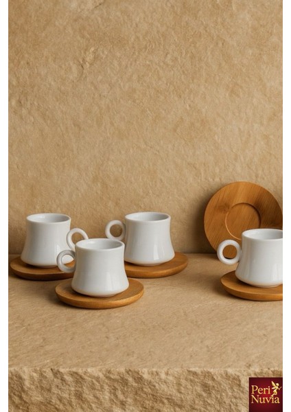 Porselen 6'lı Beyaz Türk Kahvesi Fincan Seti – Bambu Altlıklı Şık ve Dayanıklı Hediyelik Tasarım indirimleri