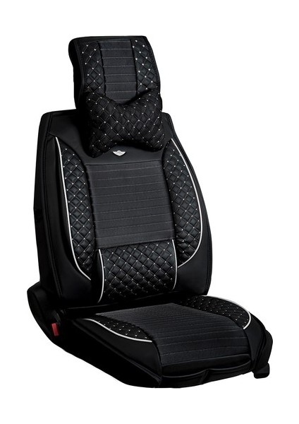 Aldysm Bmw 5 Serisi 520 Lüx Deri Oto Koltuk Kılıfı Ön Arka Takım (Elit) Siyah Beyaz Nakış fırsatları