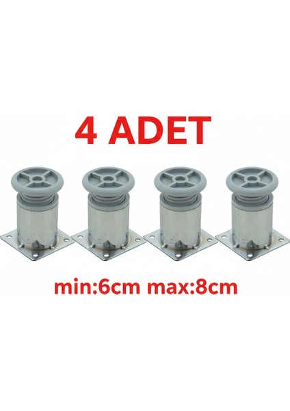 Metal Ayarlanabilir 4 Adet Mobilya Ayağı Metal Tablalı 6cm