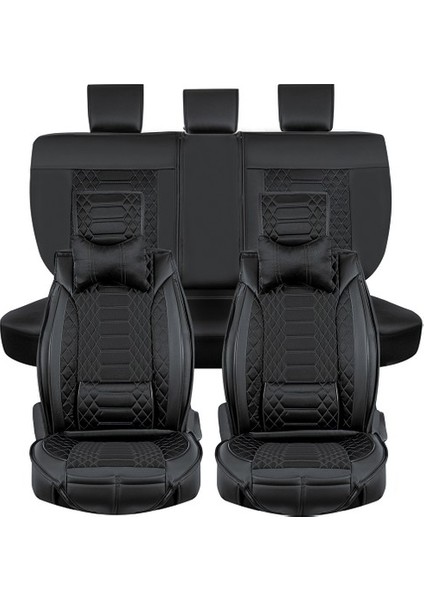 Aldysm Renault Fluence Lüx Deri Oto Koltuk Kılıfı Ön Arka Takım (Royal) Tam Siyah