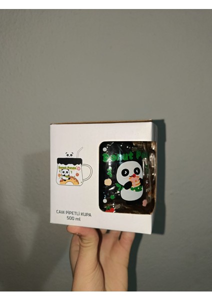 Silikon Kapaklı Pipetli 500ML Cam Bardak Kupa