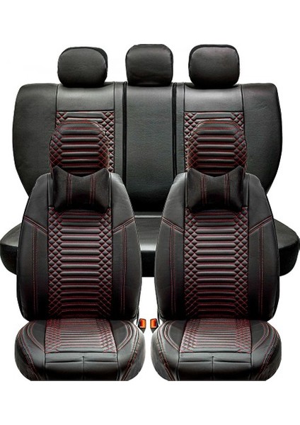 Aldysm Opel Vectra C Lüx Full Deri Oto Koltuk Kılıfı Ön Arka Takım (Giydirme Tip) Siyah Kırmızı fırsatları