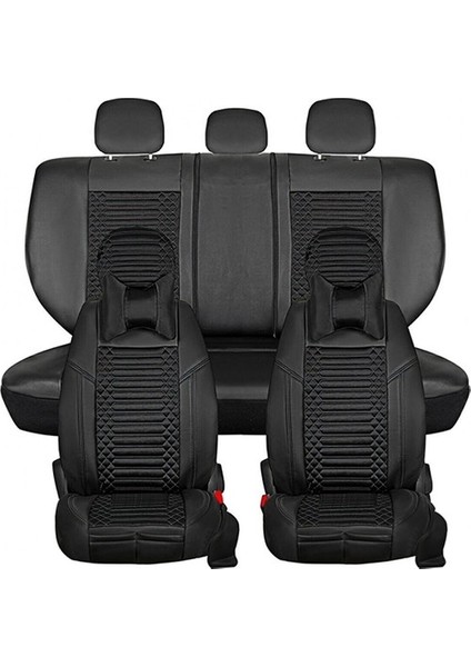 Aldysm Renault Clio 2 Hb Lüx Full Deri Oto Koltuk Kılıfı Ön Arka Takım (Giydirme Tip) Tam Siyah modelleri