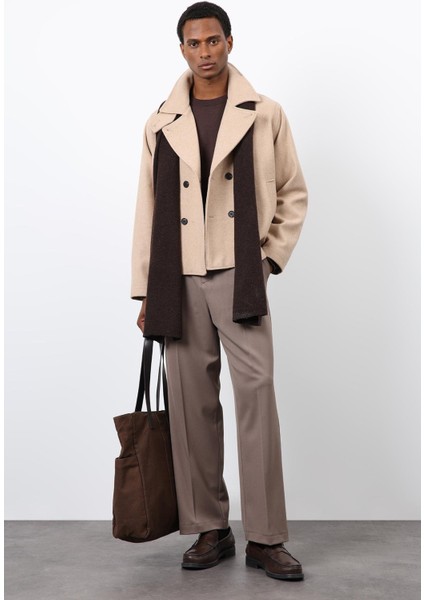 Bej Kruvaze Kapama Kısa Erkek Kaban