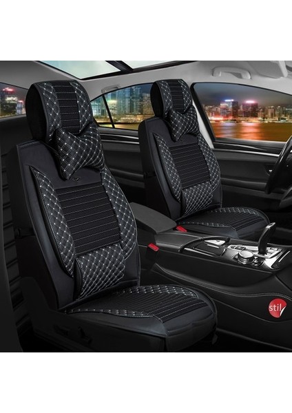 Aldysm Bmw 5 Serisi 524 Lüx Deri Oto Koltuk Kılıfı Ön Arka Takım (Elit) Siyah Beyaz modelleri