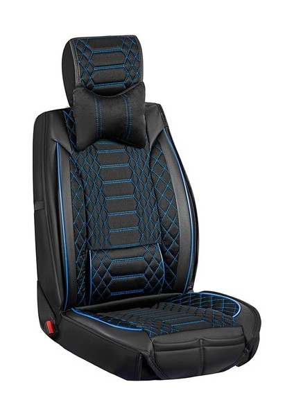 Aldysm Kia Carnival Lüx Deri Oto Koltuk Kılıfı Ön Arka Takım (Royal) Siyah Mavi indirimleri