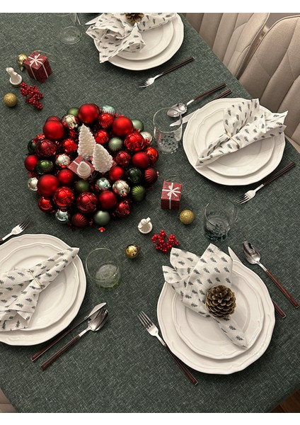 Keten Efektli Yılbaşı Masa Örtüsü Seti