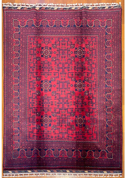 El Dokuma Afgan Halı Yıldız Desenli Bordo Renk 3 Metre Kare