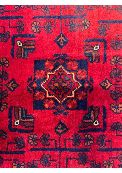 El Dokuma Afgan Halı Yıldız Desenli Bordo Renk 3 Metre Kare